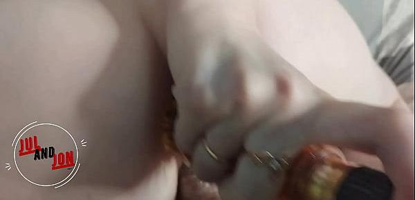  Monster cock hard fucked tight pussy when girl masturbate her ass with dildo.